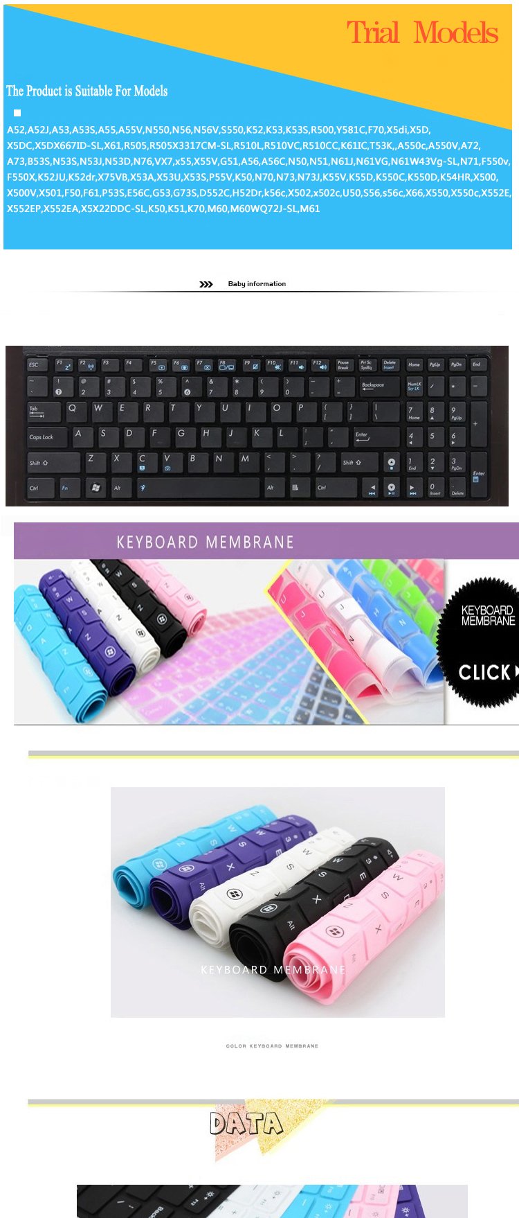 Asus A550c N76 X75VB X53U S56C A73 B53S Laptop Keyboard Cover
